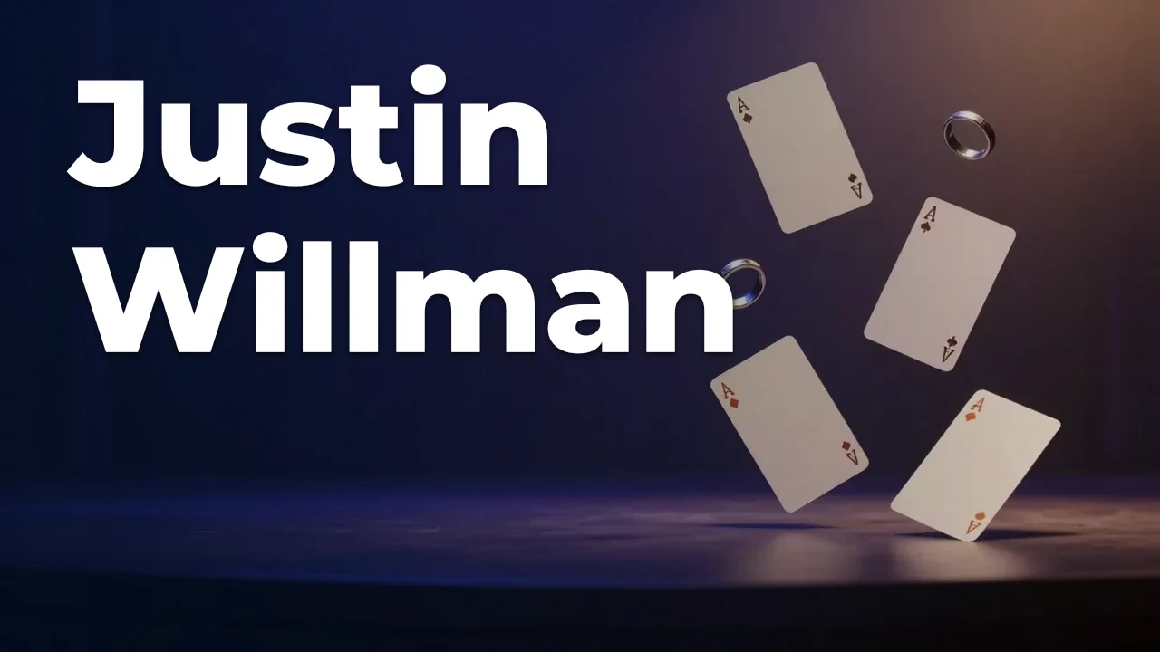 Concept artwork for Justin Willman; not official event artwork or a performer photograph