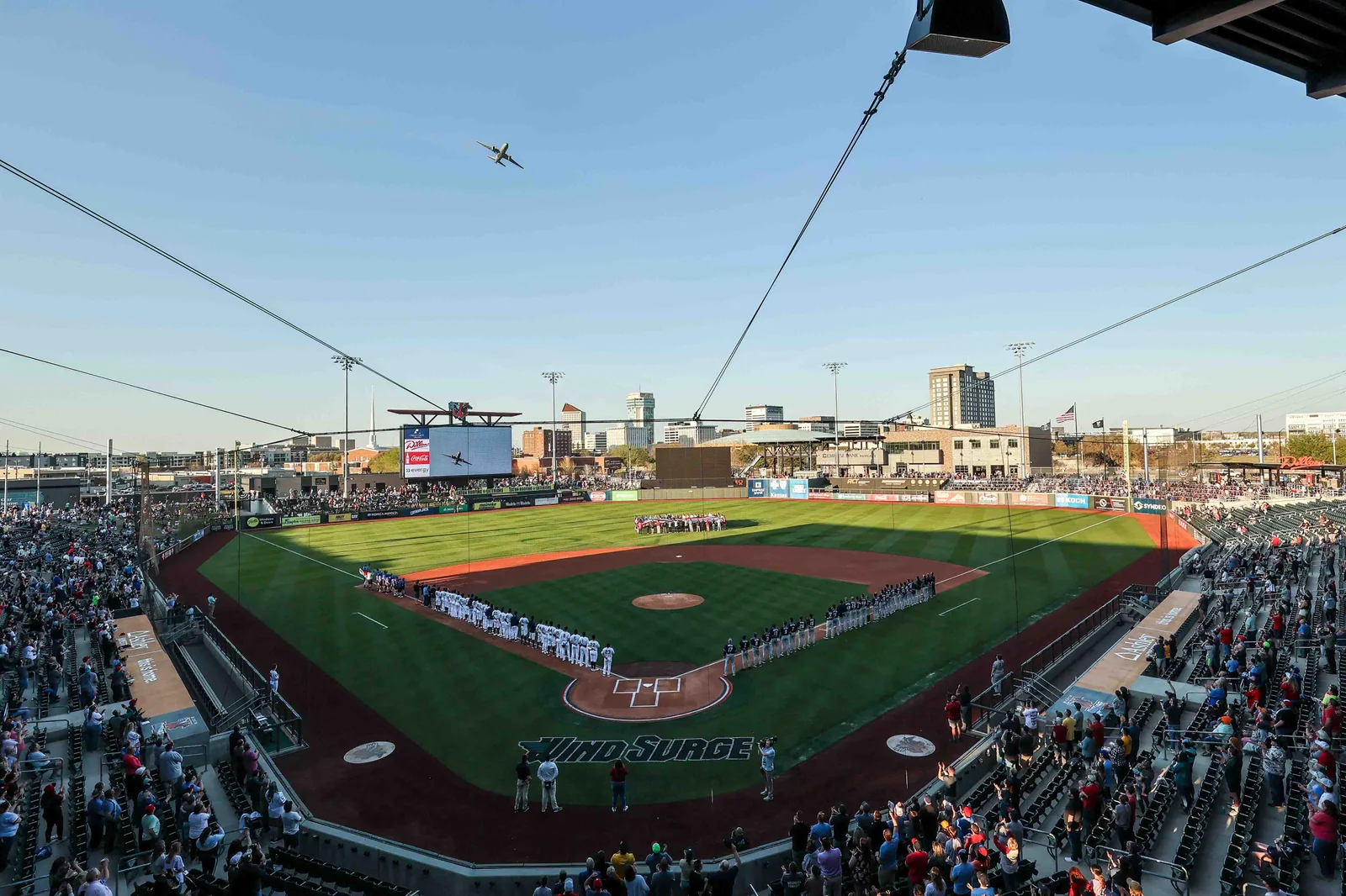 Wind Surge ballpark during a flyover, April 2023