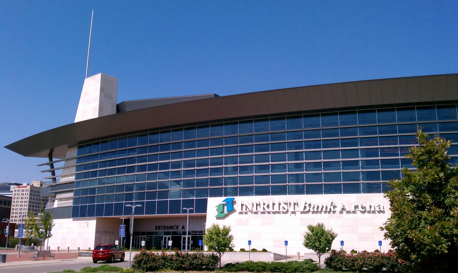 INTRUST Bank Arena exterior and signed entrance, photographed in September 2013